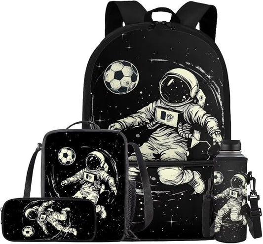 Space Astronaut Backpack for Kids Boys Backpack with Lunch Box Water Bottle Holder and Black Pencil Case 4PCS Set Bookbag with Front Pocket 17 inch Sturdy School Bag with Side Pocket for Girls by ELEDIZI