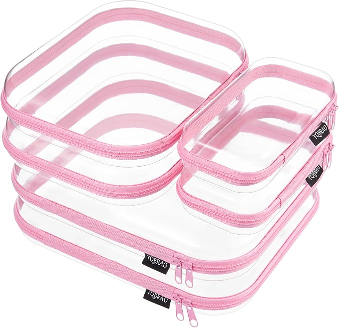 YQBRAO 6 Pack Soft Pink Clear Hard Shell Zipper Case, 1.2mm Crush-Proof Makeup Bag & Skincare Organizer, Heavy Duty Travel Pouches for Toiletries, Art Supplies & Daily Carry (2L+2M+2S) by Unknown