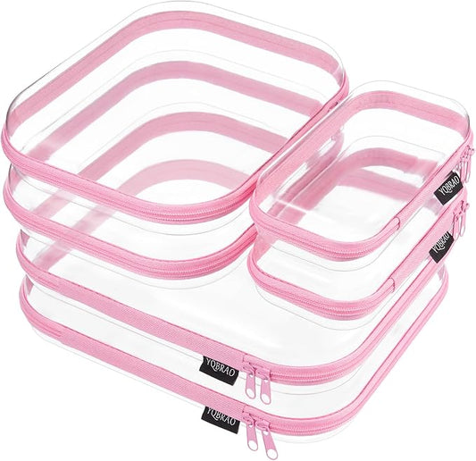 YQBRAO 6 Pack Soft Pink Clear Hard Shell Zipper Case, 1.2mm Crush-Proof Makeup Bag & Skincare Organizer, Heavy Duty Travel Pouches for Toiletries, Art Supplies & Daily Carry (2L+2M+2S) by Unknown