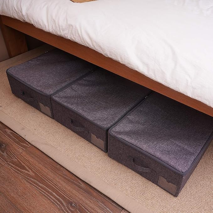 Folding Fabric Rigid Under Bed Closet Storage Bins with Zip Lid,Black Gray | Under bed Storage Boxes for Bedding/ Clothes/ Duvets/ Blankets/ Shoes, Hard Plastic Boards inside, 4 Handles, Washable - Image 4
