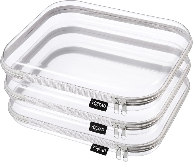 YQBRAO 3-Pack Large Clear Hard Shell Zipper Case, 1.2mm Ultra-Thick Rigid Toy & Closet Organizer, Heavy-Duty Diaper Bag Pouch Set with YKK Zippers, Waterproof Travel Storage (Gray) by Unknown