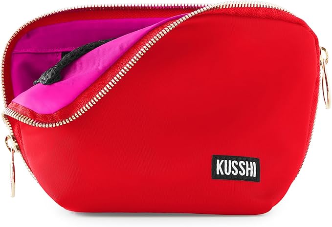 KUSSHI Washable Travel Makeup Bag for Purse (Everyday, Candy Apple Red/Pink) by Unknown