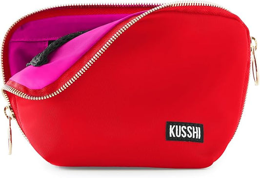 KUSSHI Washable Travel Makeup Bag for Purse (Everyday, Candy Apple Red/Pink) by Unknown