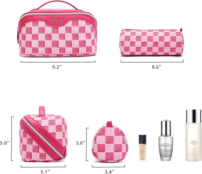 BOYATU Travel Makeup Bag for Women: Large Cosmetic Bag Set of 3 - PU Leather Make up Bag with Compartments - Compact Waterproof Toiletry Bag with Divider & Handle (D-4-Red) - Image 3