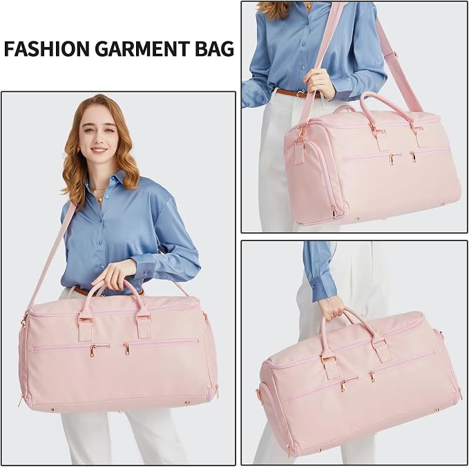 seyfocnia Convertible Travel Garment Bag, Carry On Garment Bag for Women, 2 in 1 Hanging Suitcase Suit Business Travel Bag Weekender Bag, Pink - Image 6