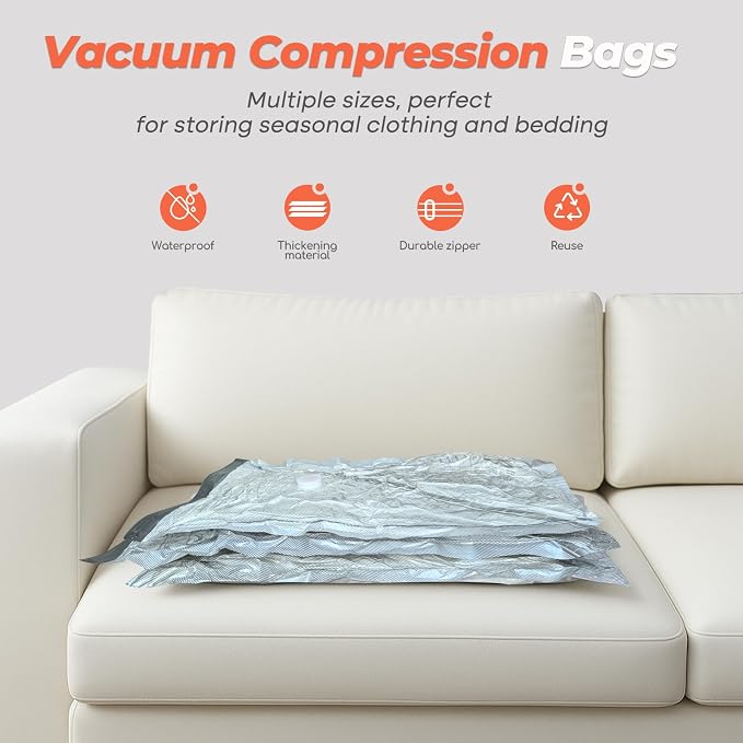 Vacbird Travel Vacuum Storage Bags, 8 Pack 29" Vacuum Seal Bags with Rechargeable Cordless Pump Compression Packing for Clothing Clothes Suitcase Luggage - Image 7