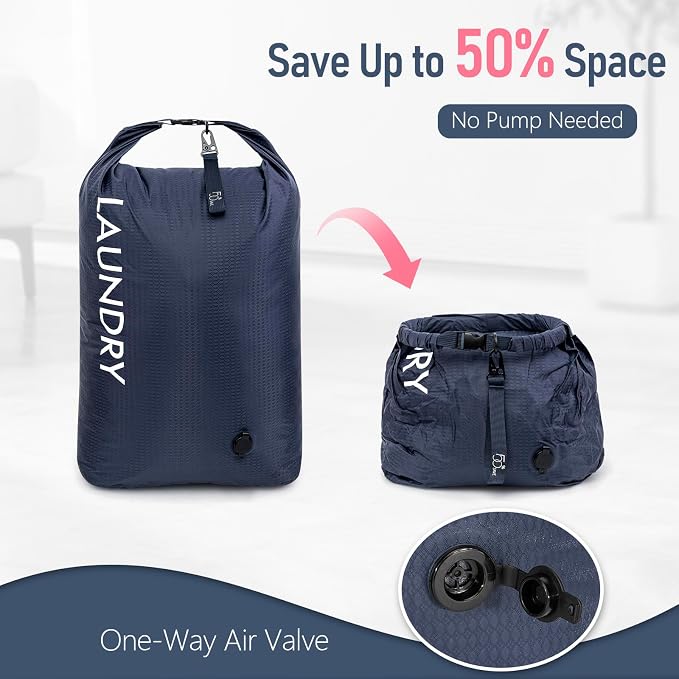 WiseBoy 2 Pack Travel Laundry Bag, Compression Storage for Dirty Clothes | waterproof nylon keeps gym & swim gear separate from clean clothes, easy-carry handles, pump-free compression saves space - Image 2