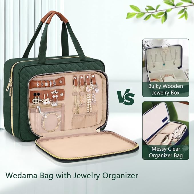 Wedama Toiletry Bag for Women, Hanging Travel Toiletry Bag with Jewelry Organizer Compartment Large Makeup Bag, PVC Waterproof Cosmetic Travel Bag Trips Camping Bathroom, Dark Green - Image 3