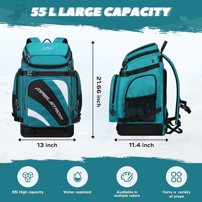 Maelstrom Ski Boot Bag,55L Large Ski Boots Travel Backpack for Men Women,Waterproof Snowboard Boot Bag for Skis Accessories - Image 4