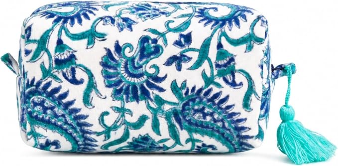 Travel Makeup Bag- Large Capacity Cosmetic Bags for Women - Water Resistance Lining Portable Pouch & Open Toiletry Bag - Perfect Girls Makeup Organizer for Travel Essentials (Velvet Ocean Whisper) by Huar