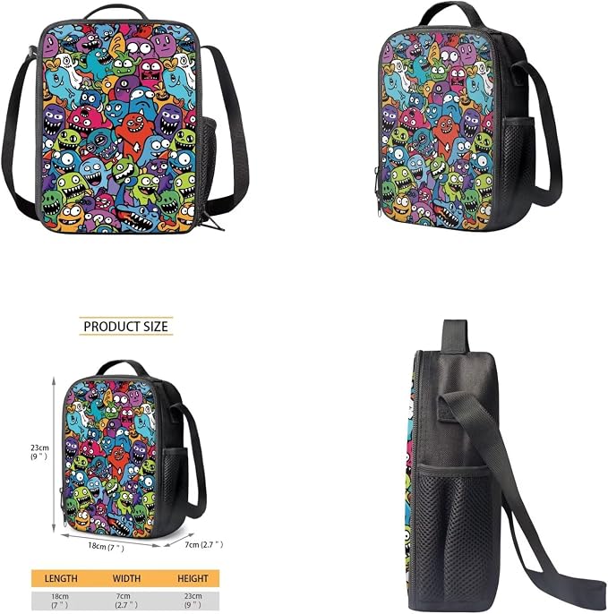 Monster Backpack for Kids Boys Backpack with Lunch Box Water Bottle Carrier with Strap and Cute Pencil Case 4PCS Bookbag with Front Pocket for School 17" Large School Bag for Elementary Girls - Image 4