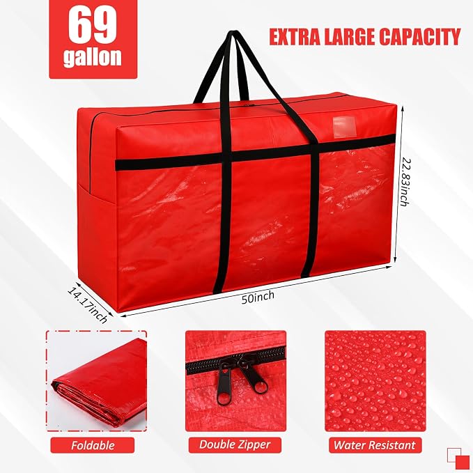 Windyun 4 Pack 69 Gallon Extra Large Moving Bags XXL Heavy Duty Storage Bag with Strong Zipper Handle Jumbo Big Tote Box Foldable for College Dorm Travel Clothes Duffle Blanket Pillow(Red) - Image 3