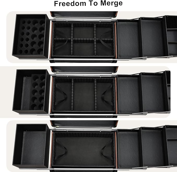 Stagiant Rolling Makeup Train Case Large Storage Cosmetic Trolley 4 Tray with Sliding Rail Removable Middle Layer with Key Swivel Wheels Salon Barber Case Traveling Cart Trunk - Image 7