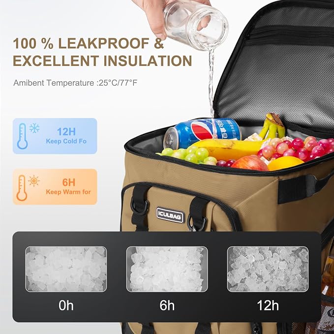 Beach Cooler Backpack for Men 36cans Insulated Backpack Cooler Lunch Bag for Women Camping Hiking Picnic Travel for 18 Hours Cooling 30L - Image 3