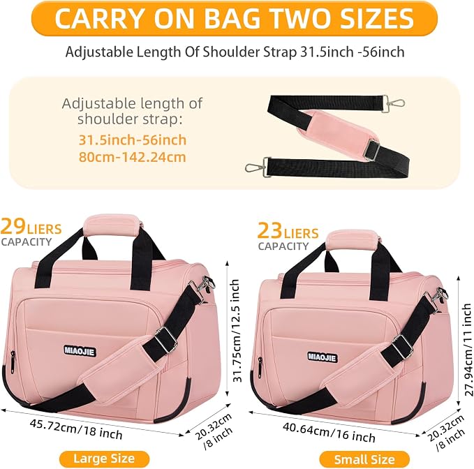 Underseat Carry On Luggage Lightweight Travel Tote Weekender Bag Overnight Duffle Bag for Travel, Travel Essentials Personal Item Travel Bag for Women and Men, Pink-18Inch - Image 4