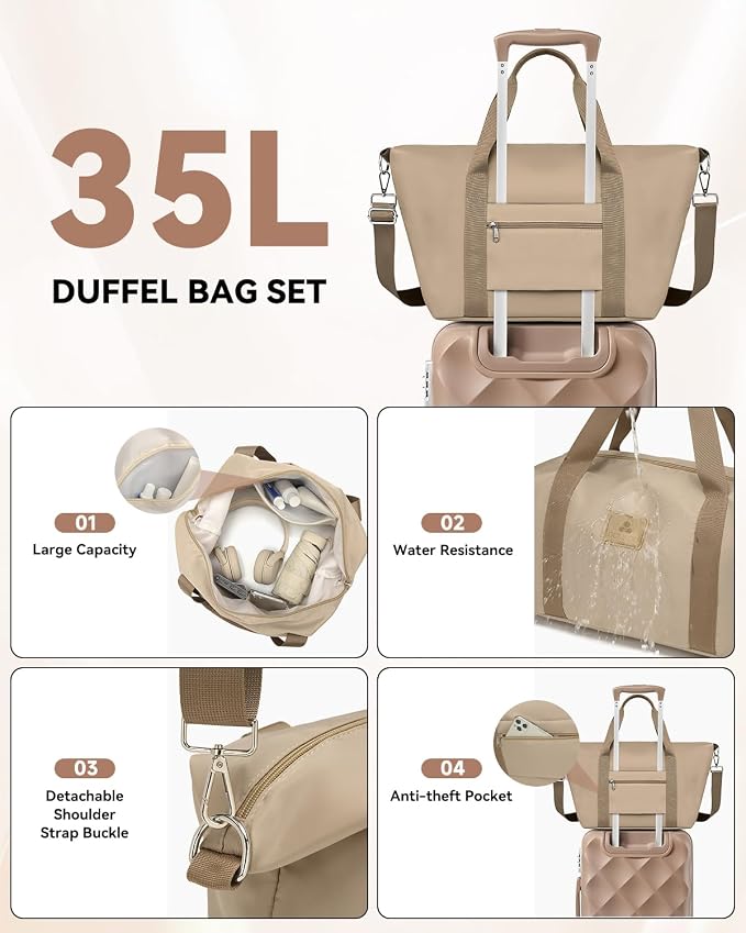 Somago Luggage Set of 3 Piece Suitcase Set Carry On Luggage with YKK Zipper TSA Lock ABS Hardside Luggage Spinner Wheels, Khaki - Image 7