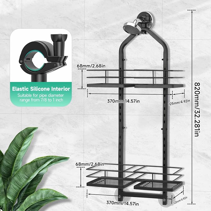 Shower Caddy Hanging for Handheld Showerheads Adjustable Hagging Shower Caddy, Stainless Steel Hose Hanging Shower Organizer 4 Levels Height Shower Rack（black - Image 7