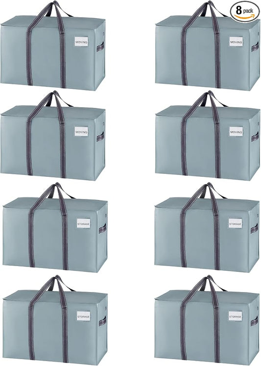 VENO 8 Pack Heavy Duty Moving Bags, Extra Large Storage Bags with Reinforced Handles & Strong Zippers, Foldable & Reusable Moving Box Alternative for Clothes & Dorm Storage by Veno
