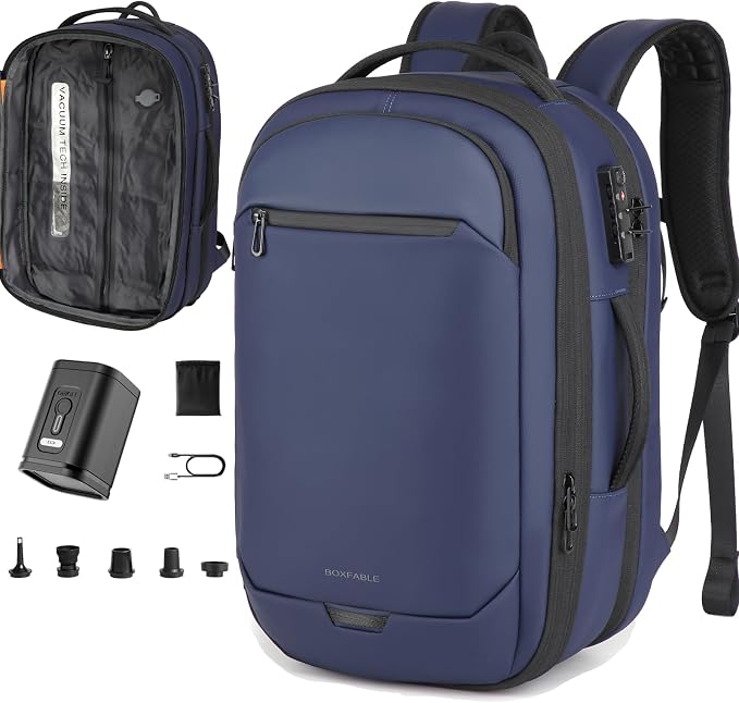 Vacuum Seal Travel Backpack 45L with Pump - Expandable Air Compression System, Water-Resistant Business TSA Lock, Laptop Backpack, Carry-On Suitcase Luggage, Gifts for Men by Unknown