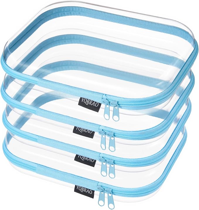 YQBRAO 4-Pack Clear Diaper Bag Organizer Pouches, 1.2mm Ultra-Thick PET Travel Pouches for Toiletries & Makeup, Rigid Self-Standing Bags with YKK Zippers, TSA Approved (Blue) by Unknown