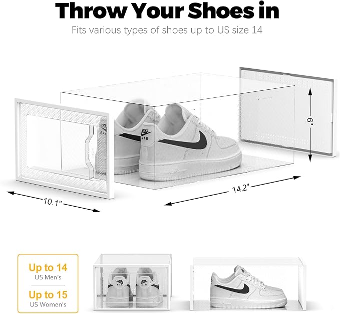 SEE SPRING XXX-Large Fit Size 14 Shoe Storage Box, Clear Plastic Stackable Shoe Organizer for Closet, Shoe Rack Sneaker Container Bin Holder for Entryway, Closet, Under Bed - Image 5