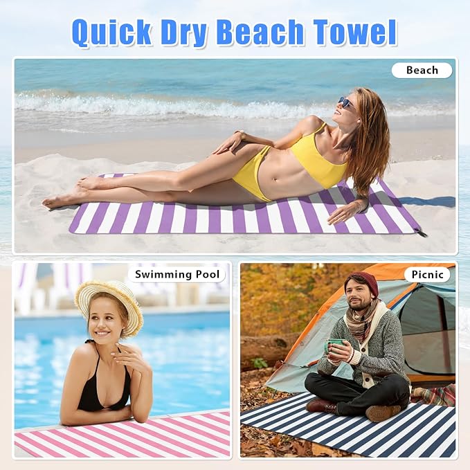 Sfee 2 in 1 Microfiber Oversized Beach Towel, Quick Dry Travel Towel Camping Towel Super Absorbent Compact Lightweight Sports Gym Towel for Beach,Gym, Hiking, Pool, Backpacking, Bath, Yoga - Image 5