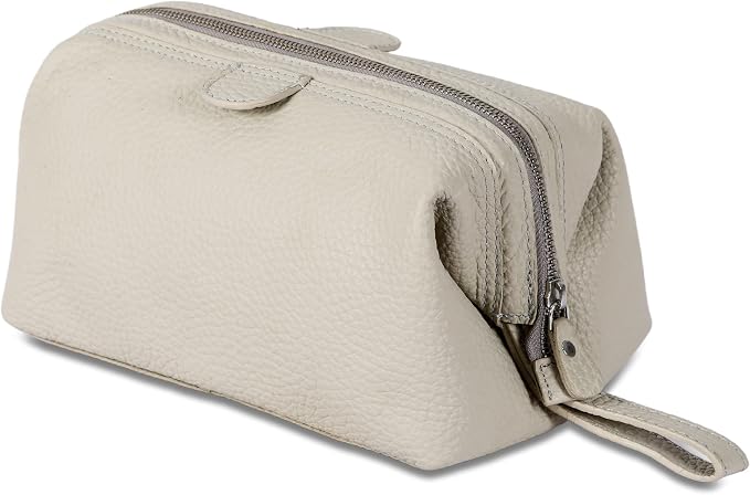 KomalC Premium Buffalo Leather Toiletry Bag for Men & Women With Water resistant Lining, Grooming Travel Pouch, Unisex Wash Bag for Toiletries, Gifts for Men and Women by KomalC