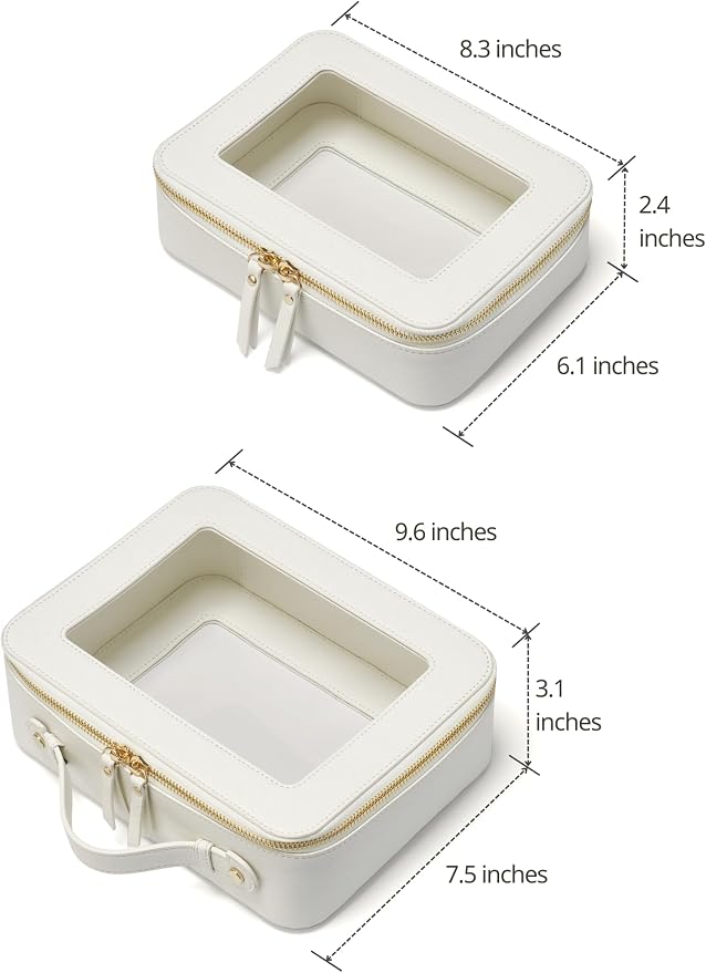 Popvibe Clear Makeup Case Set White Toiletry Bag Travel Large Clear Cosmetic Bag with Zipper, Big Make Up Bag Organizer Women Traveling TSA Approved Transparent Bag Car for Essentials - Image 2