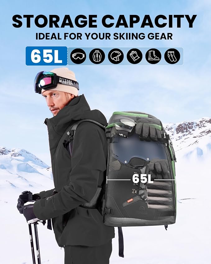 OutdoorMaster Ski Boot Bag, Snowboard Boots Travel Backpack for Helmet, Ski Shoes, Goggles, Gloves and Accessories, Waterproof Exterior & Bottom - Image 3
