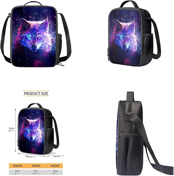 Galaxy Wolf Backpack for Girls Boys Backpack with Lunch Box Water Bottle Holder with Strap and Aesthetic Pencil Case 4PCS Set Bookbag with Front Pocket for School 17 inch School Bag for Kids - Image 4