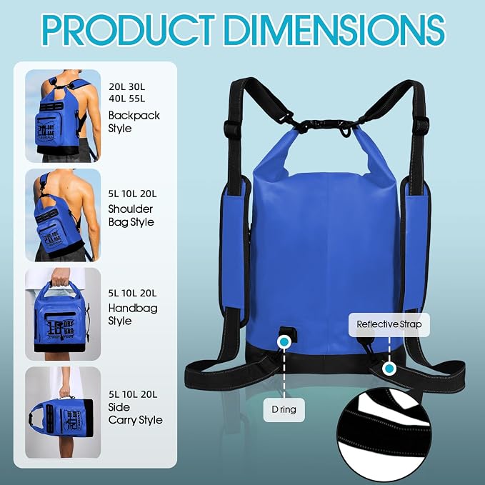 MORXPLOR Dry Bag Waterproof,5L/10L/20L/30L/40L/55L Roll Top Dry Bag Backpack with WaterProof Phone Case for Swim,Kayak - Image 4