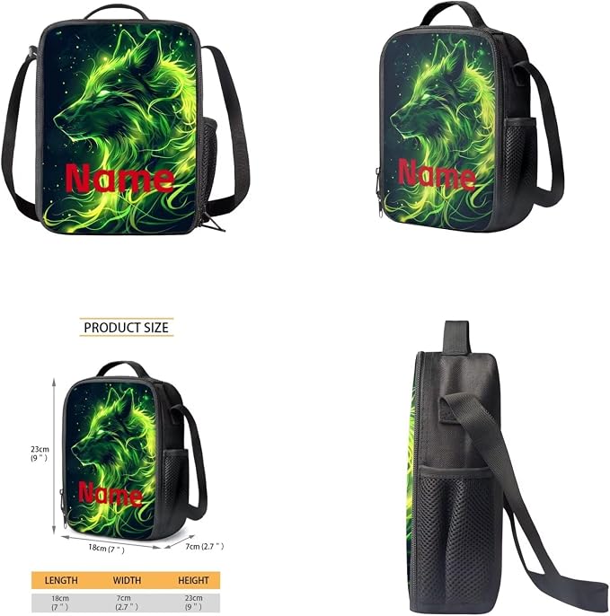 Galaxy Wolf Customized Backpack for Girls Boys Backpack with Lunch Box Water Bottle Carrier and Pencil Pouch 4PCS Set Bookbag with Front Pocket for School 17 inch Sturdy School Bag for Kids - Image 4