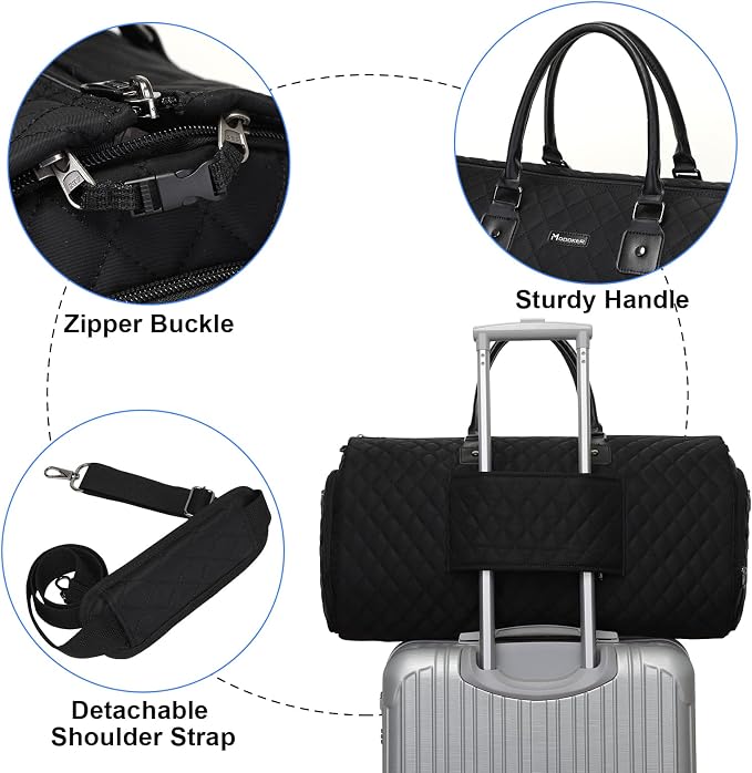 Womens Convertible Garment Bags for Travel, Modoker Waterproof Carry On Garment Bag Garment Duffel Bag - 2 in 1 Hanging Suitcase Suit Travel Luggage Bag, Black - Image 5