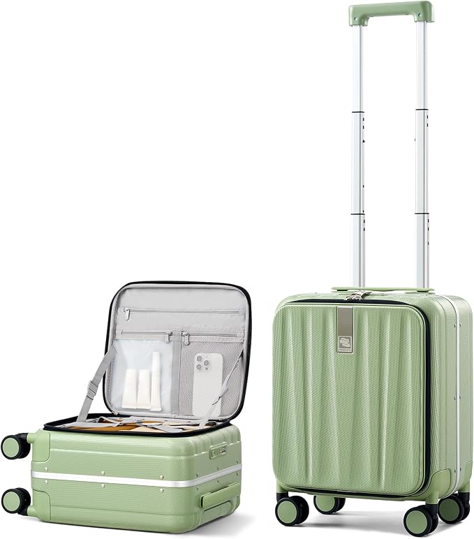 Hanke 16 Inch Underseat Carry On Luggage with Wheels,Small Hard Shell Suitcases for Weekender,Top Opening Lightweight Travel Luggage Suitcase for Womem Men,Bamboo Green. by Hanke