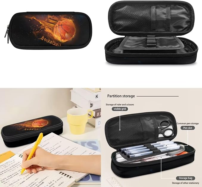 Basketball Bookbag for Boys 8-12 School Backpack 3 Pcs Set Kids School Bag with Lunch Tote Bags and Pencil Box Organizer Casual Daypack - Image 6