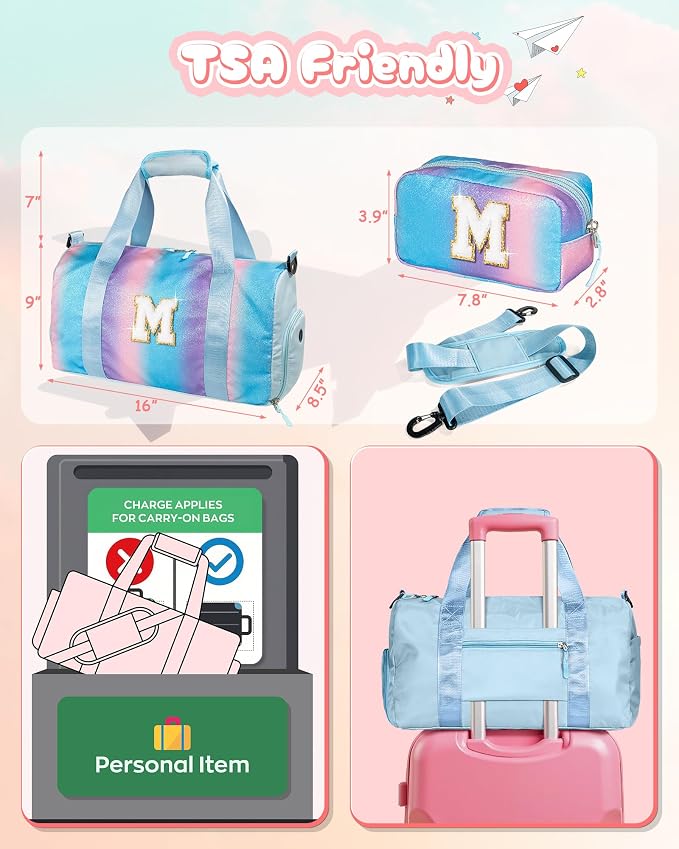 Gifts for Kids-Girl Gym Bag with Shoe Compartment, Kid Personalized Weekender Overnight Bags, Initial Travel Tote with Makeup Pouch, Soccer Gifts for Girls (Letter V) - Image 3