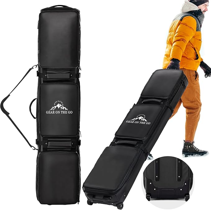 Double Rolling Ski Bag Padded Waterproof Snowboard Bag with Wheels for Air Travel Wheeled Ski Bag for Snowboard or Skis Accommodates Ski Boot by Unknown