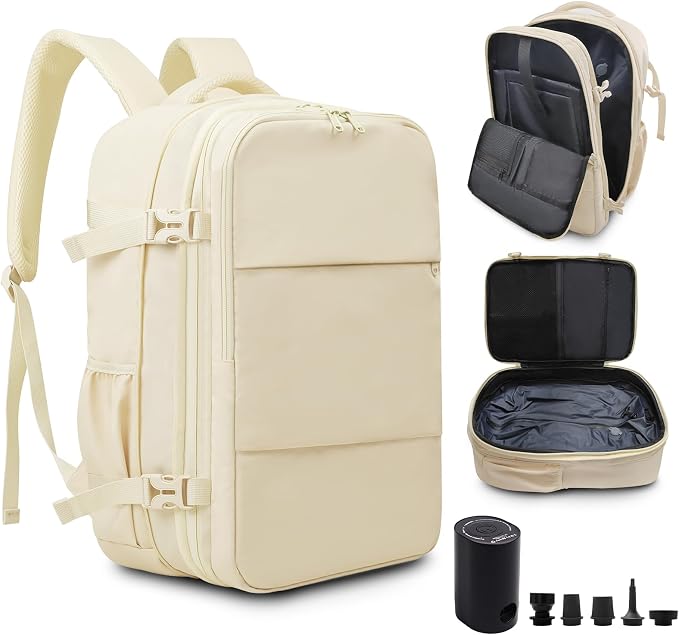 Vacuum Backpack 60L with Pump, Waterproof for 17" Laptop, White by OPOALO