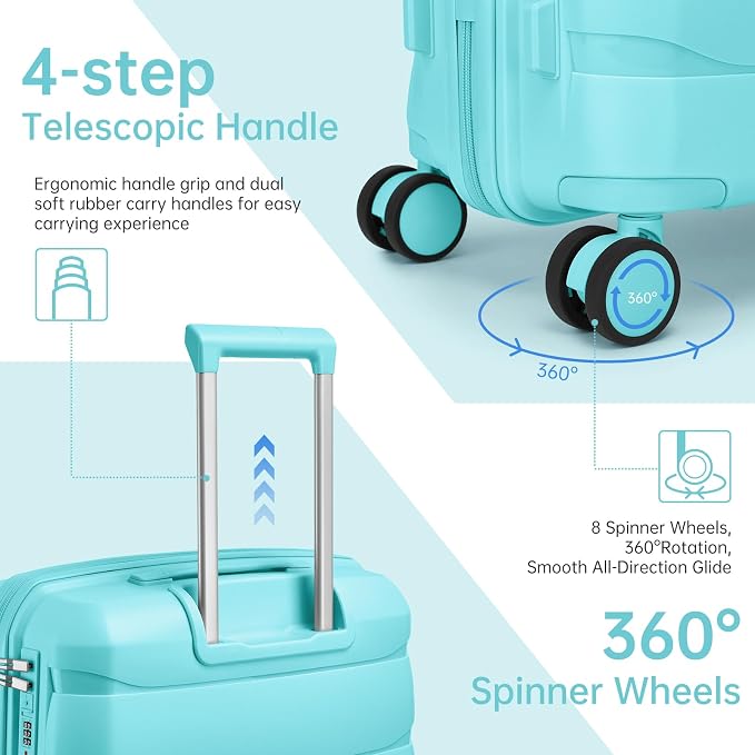 Carry On Luggage 22x14x9 Airline Approved, 22 Inch PP Hardshell Luggage Carry-on Suitcase with Spinner Wheels, Carry On Suitcase Set for Women (Baby Blue) - Image 3