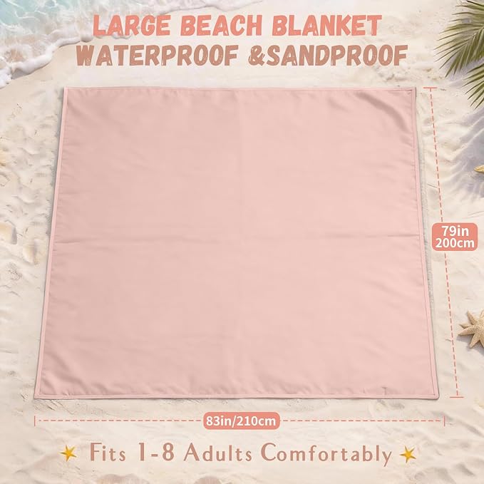 AlphaBeing Beach Blanket Waterproof Sandproof, Extra Large Beach Mat for 1–8 Adults, Oversized Picnic Blanket with 4 Stakes & Storage Bag, Essential Beach Gear for Travel - Image 2