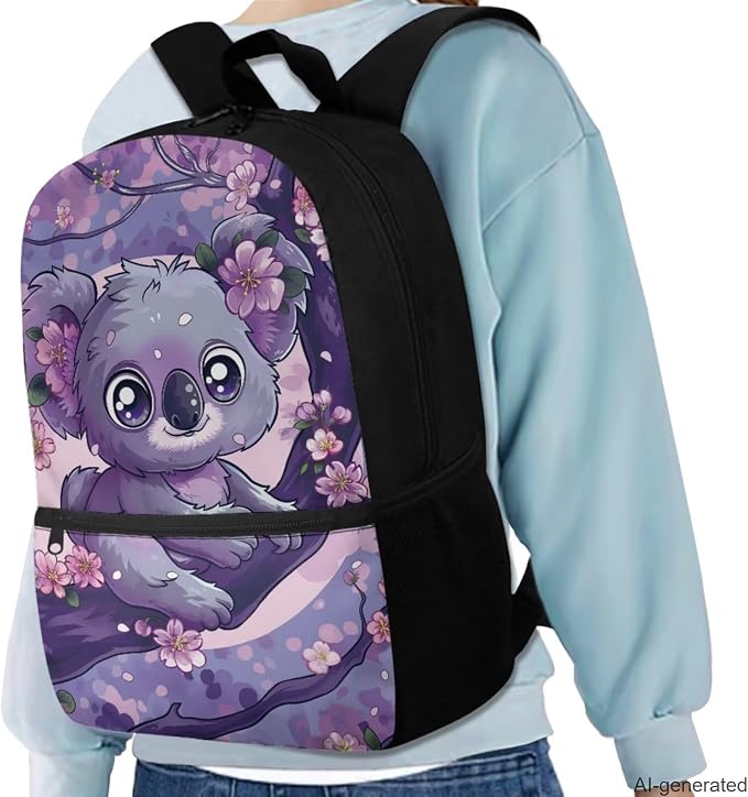 Purple Koala Backpack and Lunch Box for Girls Preschool Middle School Bag with Pencil Case and Water Bottle Holder Lightweight Student Bookbag for Kids Back to School Gifts - Image 2