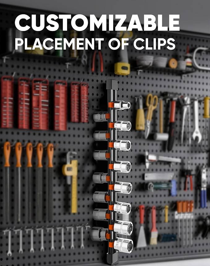 ALOANES 12PC Socket Organizer, Socket Rails Fit 1/2", 1/4" and 3/8" Drive | Heavy Duty ABS Socket Holders Hold up 172 Sockets for Mechanics Toolbox Drawer Bags(Orange) - Image 5