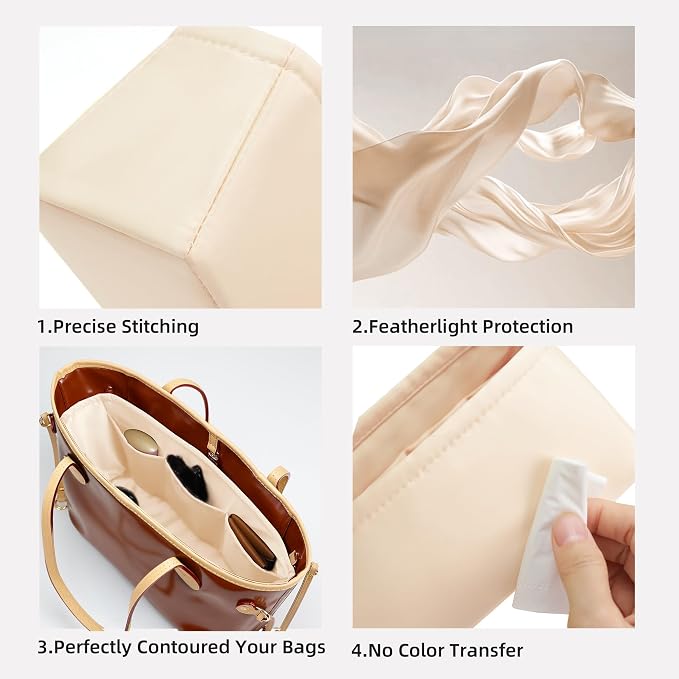 DGAZ Purse Organizer Insert Fits Neverfull-Mini/PM/MM/GM Bags，Silk Bag Organizer，Luxury Handbag & Tote Shaper（GM, Craie） - Image 3