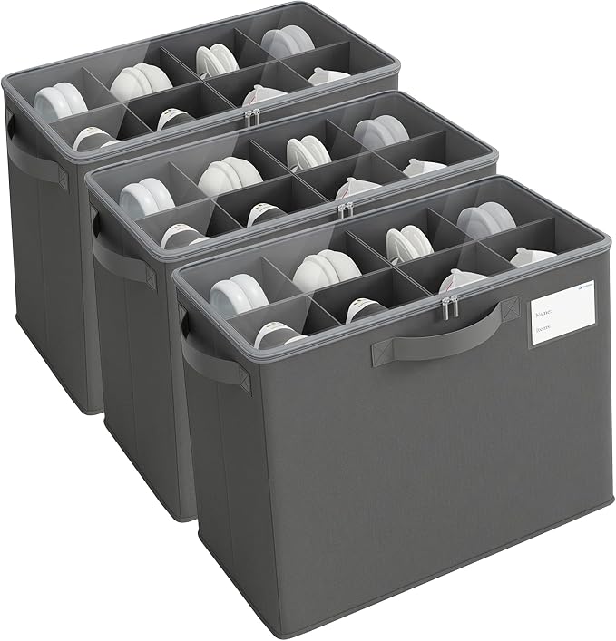 Varhomax Shoe Organizer Box for Closet, Small Fabric Storage Basket 3 Pack | Foldable Shoe Bin with Adjustable Dividers & Clear Cover, Saving Space Sneakers & Sandals Containersfor Entryway, Cubby by Varhomax
