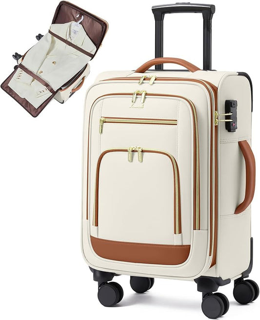 LOVEVOOK Carry on Luggage 22x14x9 Airline Approved, 22 Inch Large Rolling Suitcase with Garment Bag & Spinner Wheels, Softside Lightweight Underseat Carryon Luggage for Women Travel with TSA Lock by LOVEVOOK