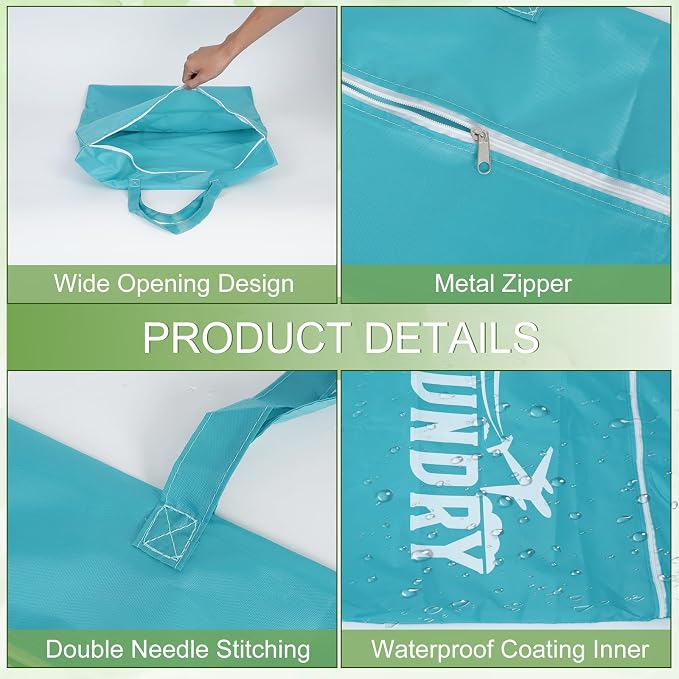HOTUT Travel Dirty Clothes Bag, 2PCS Waterproof Dry Wet Bag with Zipper, 54×41cm Foldable Laundry Bag, with Handle, Laundry Bag for Gym, Swimming, Home, Travel - Image 4