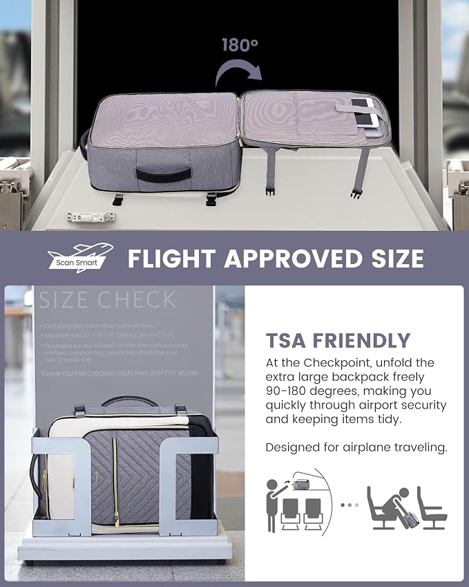 LOVEVOOK Large Travel Backpack for Women, TSA Carry on Backpack for Airplanes, 40L Personal Item Travel Bag for Women fits 17" Laptop,Waterproof Carry on Bag Airplane Approved with 3 Packing Cubes - Image 2