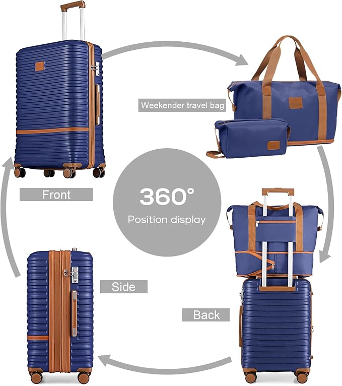 Joyway Carry On Luggage 20 Inch Expandable Suitcase with Spinner Wheel, 4 Piece Hard Shell Luggage Set with TSA Lock(Navy brown) - Image 4