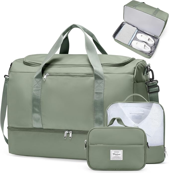 Extra Large Travel Duffle Bag, Carry-On Weekender Bags for Women Travel | Overnight Weekend Bag with Shoes Compartment for Travel Business Trips Sport Hospital,3 Pcs Set,Olive Green by SYCNB