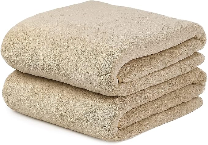 JML Microfiber Bath Towels, Oversized, Ultra Soft, Super Absorbent and Fast Drying, No Fading Large Bathroom Towel Set for Sport, Travel, Fitness, SPA and Yoga (Coral Fleece - Camel, 30 in x 60 in) by JML